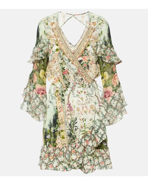 Camilla Multicolor Ruffled Floral Silk Crepe Wrap Dress