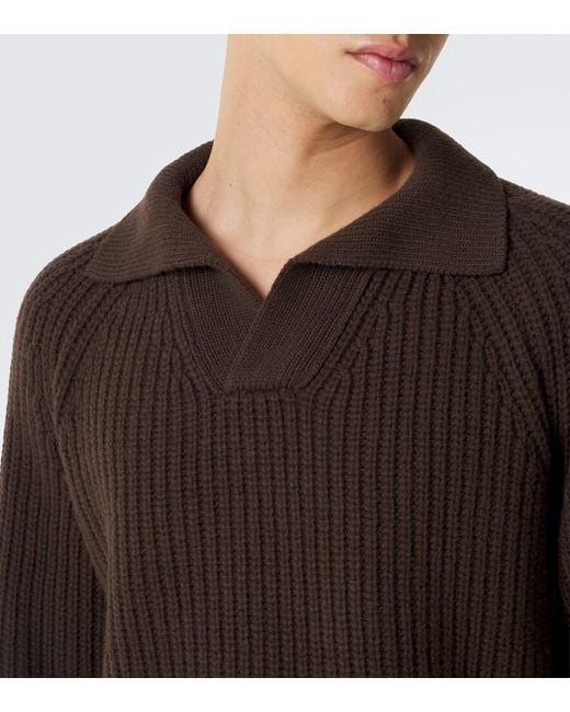 Eleventy Brown Wool And Cashmere Polo Sweater for men