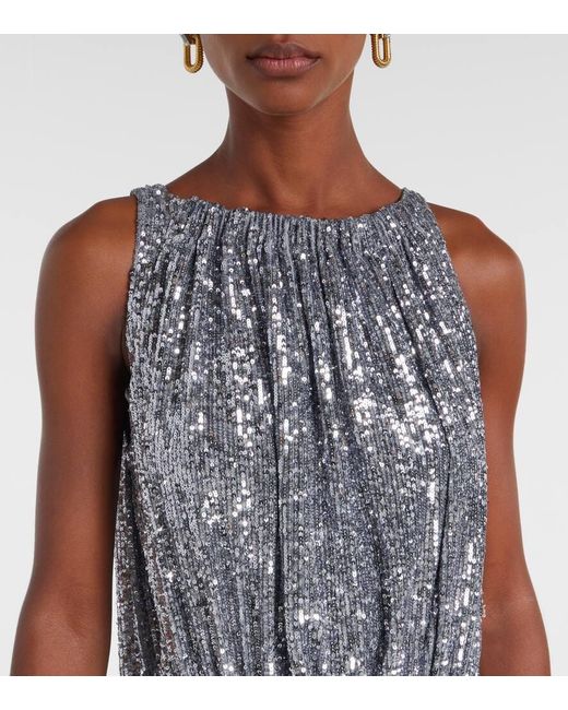 Rabanne Gray Sequined Gathered Cocktail Dress