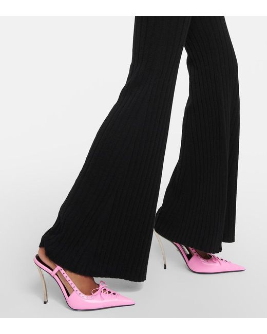 Versace Pink Laced Leather Slingback Pumps