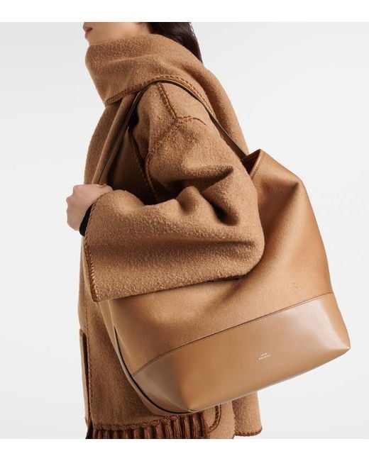 Totême  Brown Belted Leather-Trimmed Wool Tote Bag