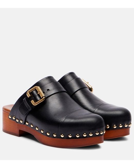 Chloé Black Jeannette Embellished Leather Clogs