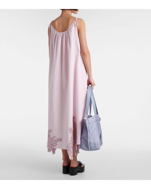Acne Pink Lace-trimmed Cotton Midi Dress