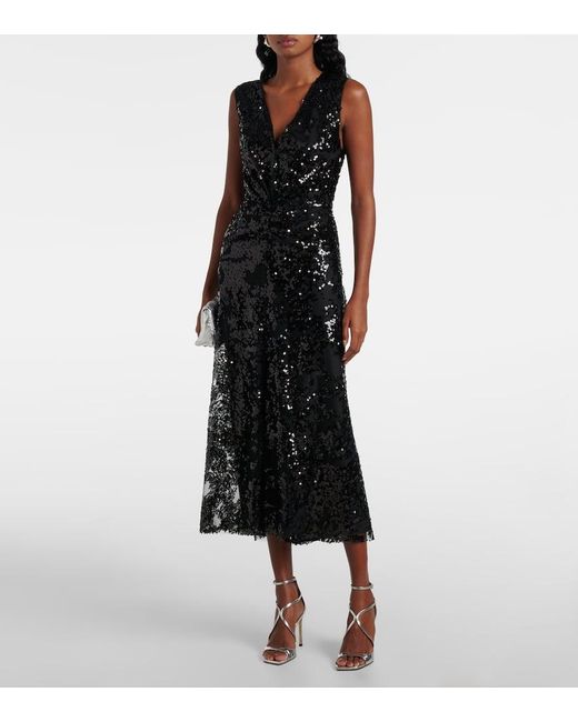 Abito Midi Con Paillettes di Victoria Beckham in Black
