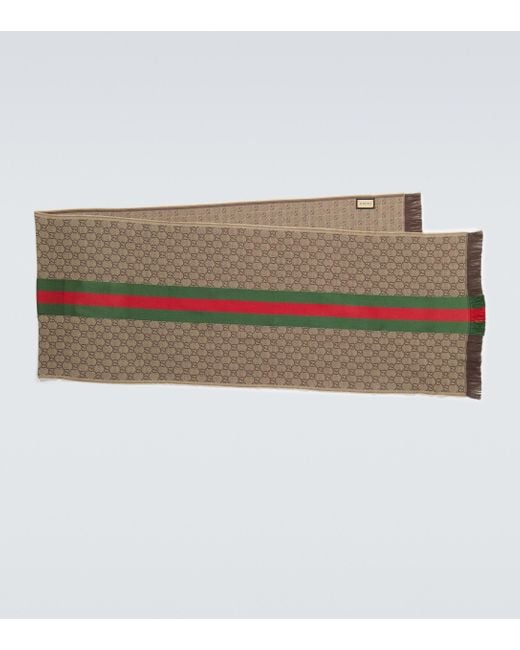 Gucci Brown Wool And Silk GG Jacquard Scarf for men