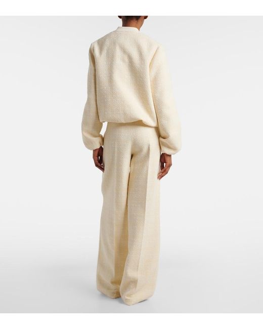 Gucci Natural Checked Cotton-Blend Tweed Wide-Leg Pants
