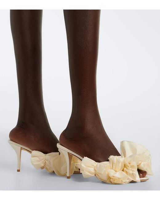 Magda Butrym Natural Floral-Applique Satin Mules