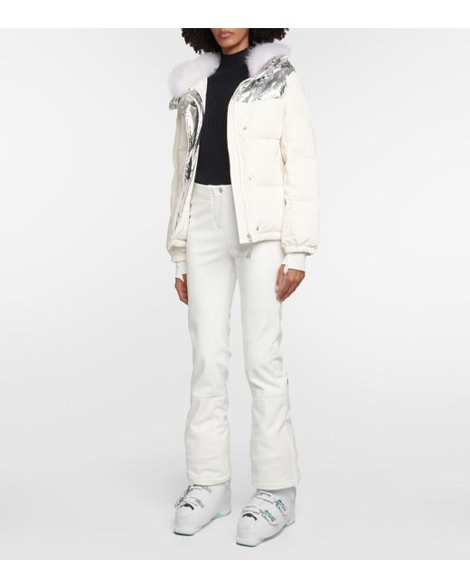 Yves Salomon White Shearling-Trimmed Down Jacket