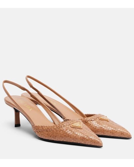 Prada Natural Woven Leather Slingback Pumps