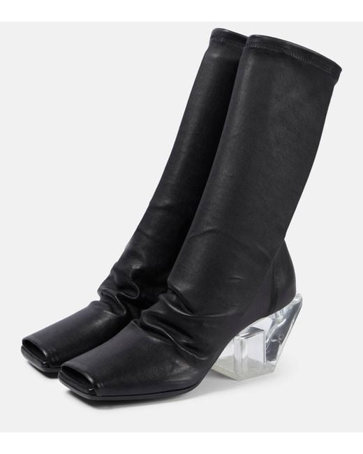 Rick Owens Black Square-Toe Leather Ankle Boots