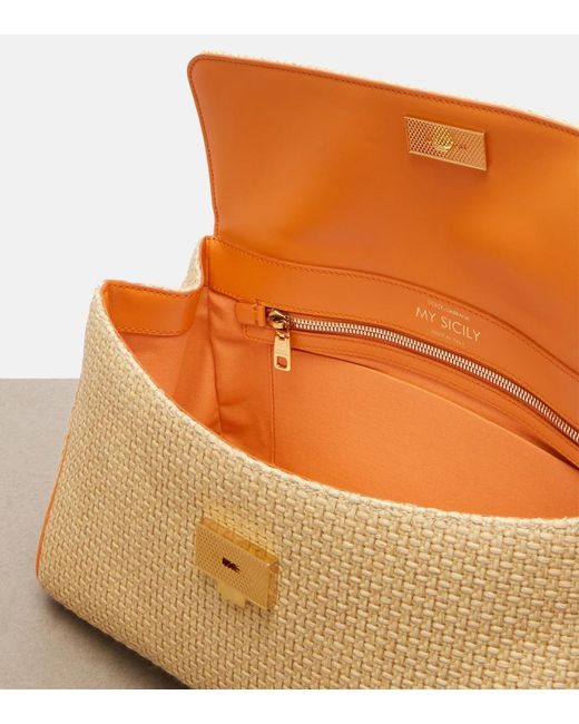 Dolce & Gabbana Brown Sicily Small Raffia Top-Handle Bag