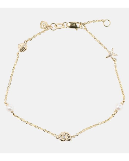 Sydney Evan Natural Shells 14kt Gold Chain Bracelet With Diamonds And Freshwater Pearls