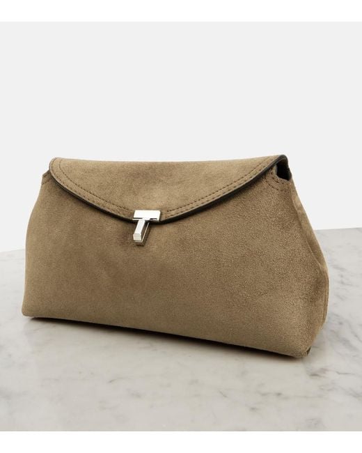 Totême  Brown Clutch T-Lock Aus Veloursleder