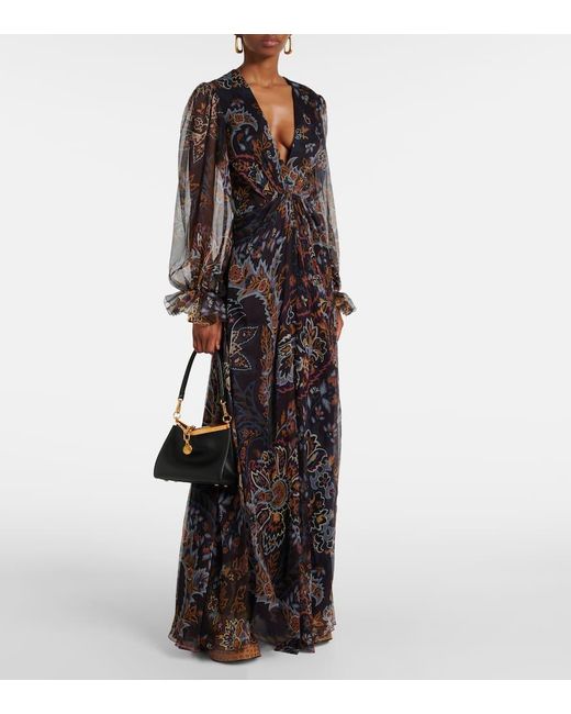 Etro Black Printed Silk Gown