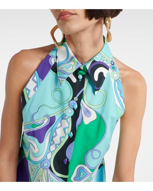 Top Orchidee De Algodon Estampado Emilio Pucci de color Blue