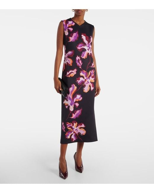 Dorothee Schumacher Purple Floral Neoprene Midi Dress
