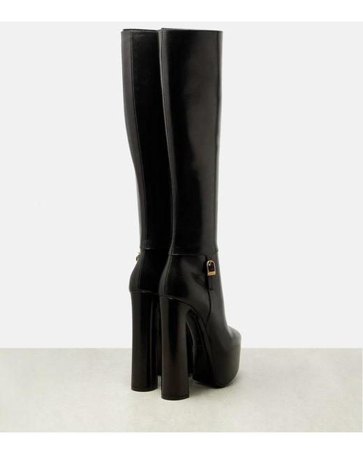 Saint Laurent Black Nico Leather Platform Knee-High Boots