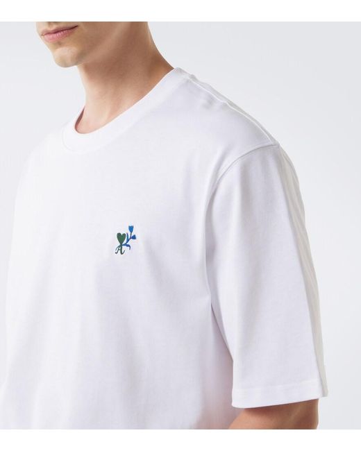 AMI White Ami De Cour Tulipe Cotton Jersey T-Shirt for men