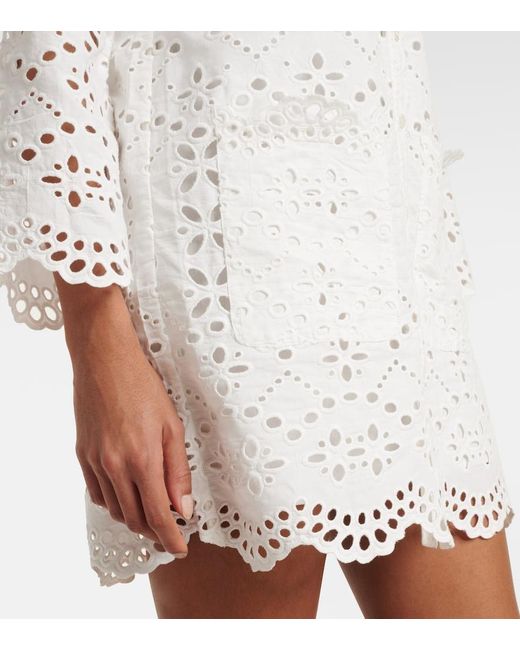 Veronica Beard White Sumatra Broderie Anglaise Cotton Shirtdress