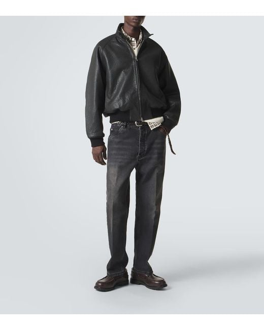 Studio Nicholson Black Over Leather Bomber Jacket for men