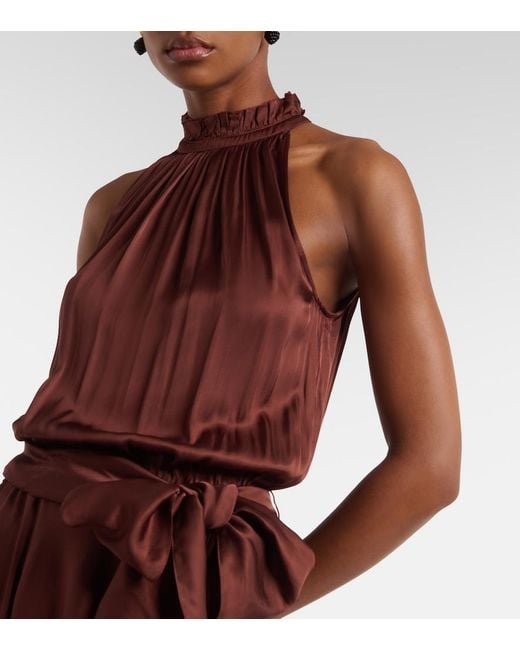 Poupette Red Nina Halterneck Satin Maxi Dress