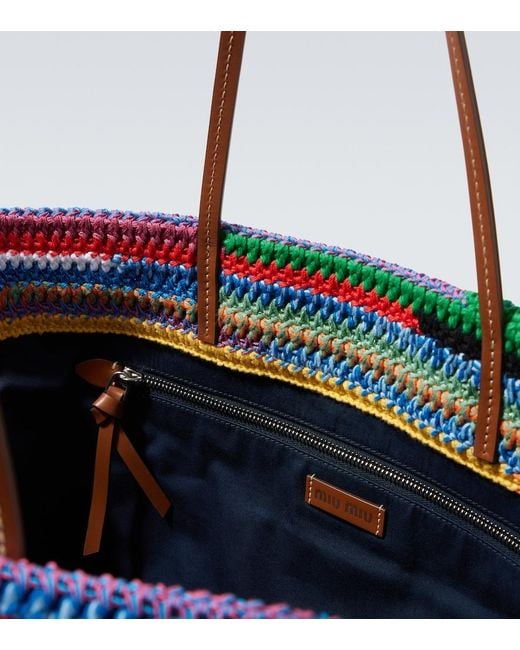 Miu Miu Multicolor Large Crochet Leather-Trimmed Tote Bag for men