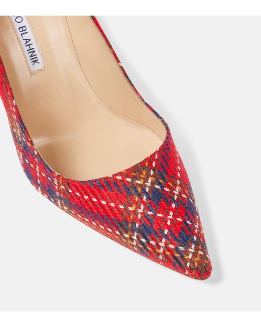 Manolo Blahnik Red Bb 90 Plaid Pumps