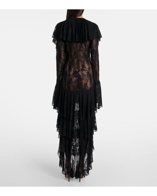 Norma Kamali Black Asymmetric Ruffled Midi Dress