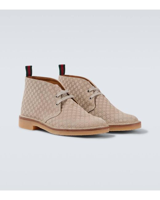 Gucci Natural Gg Suede Desert Boots for men