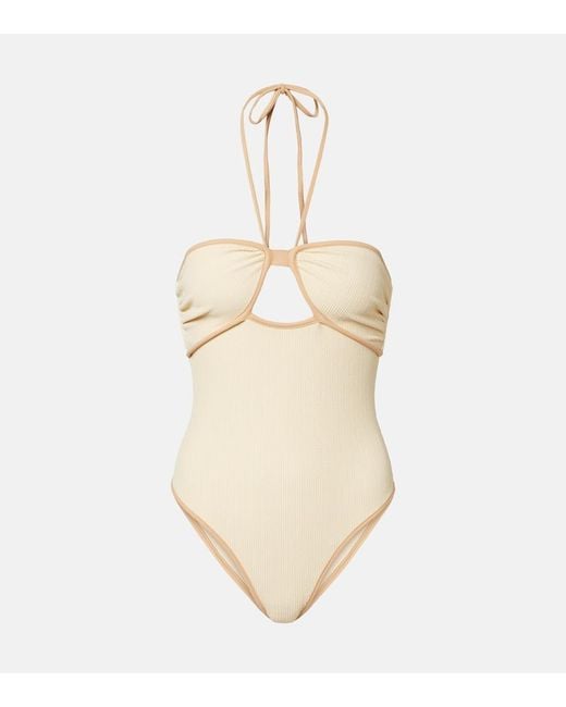 Johanna Ortiz Natural Cutout Halterneck Swimsuit