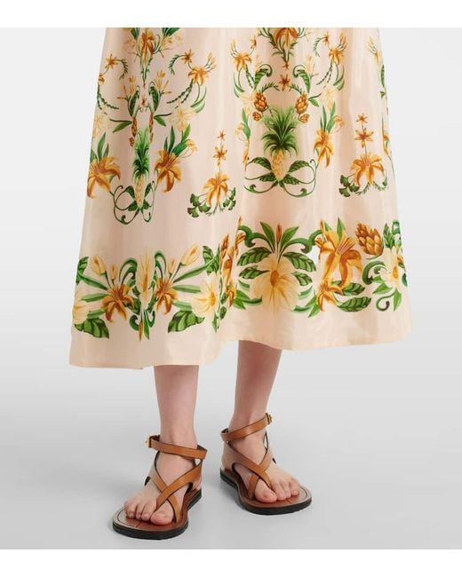 Vestido Midi En Mezcla De Algodon Floral Farm Rio de color Metallic