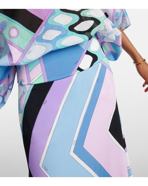 Emilio Pucci Blue Vivara Satin Jersey Maxi Skirt