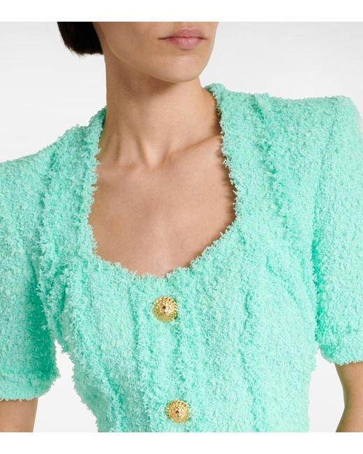 Balmain Green Embellished Tweed Minidress