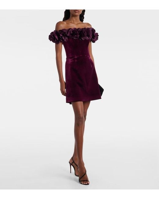 Rebecca Vallance Red Floral-Applique Velvet Minidress