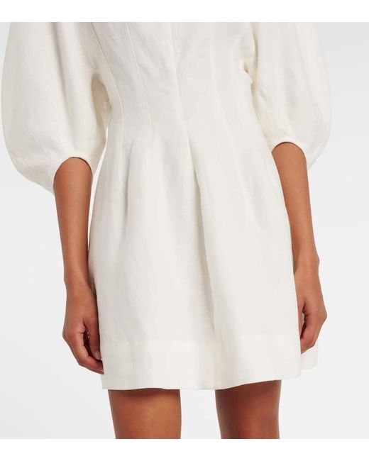 Faithfull The Brand White Puff-Sleeve Linen Minidress