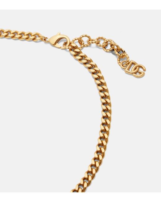 Dolce & Gabbana White Carretto Embellished Pendant Necklace
