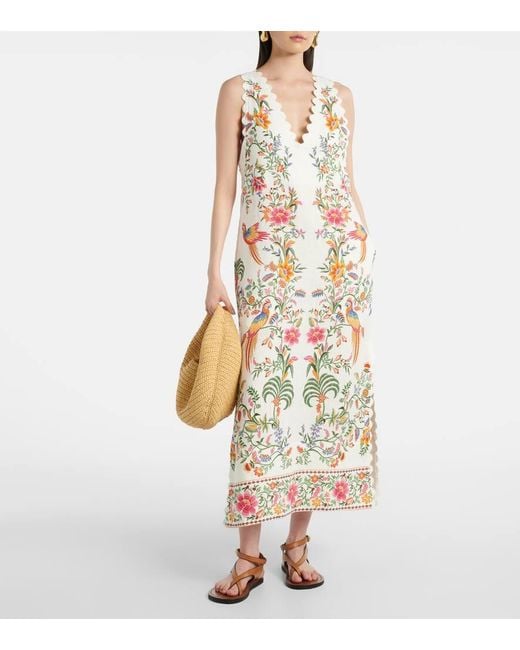 Robe Longue Imprimee En Lin Farm Rio en coloris White