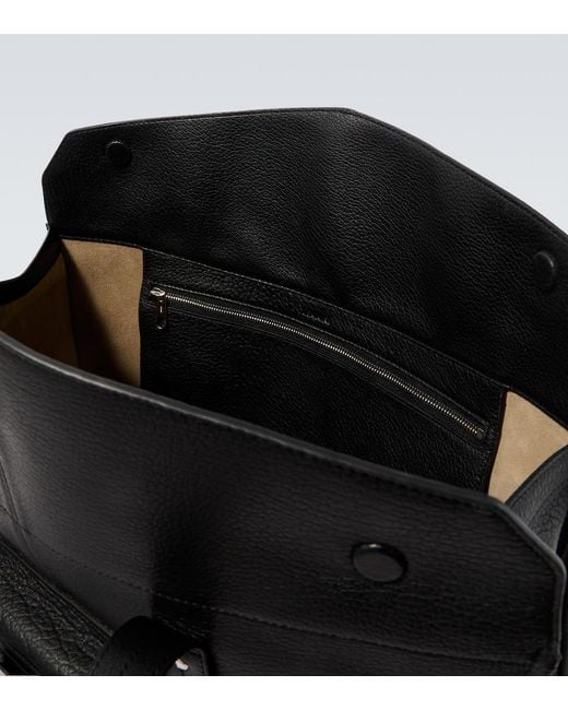 Lemaire Black Soft Gear Leather Tote Bag for men