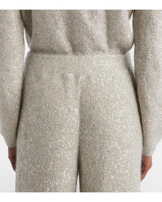 Brunello Cucinelli White Sequined Wide-Leg Pants