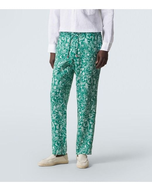 Kiton Blue Printed Linen Pants for men