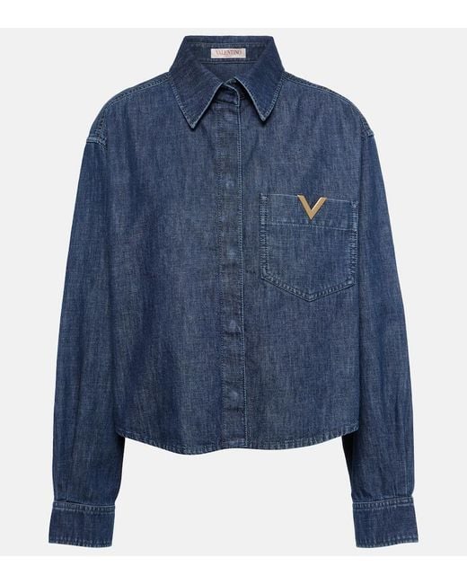 Camisa de chambray con VGold Valentino de color Blue