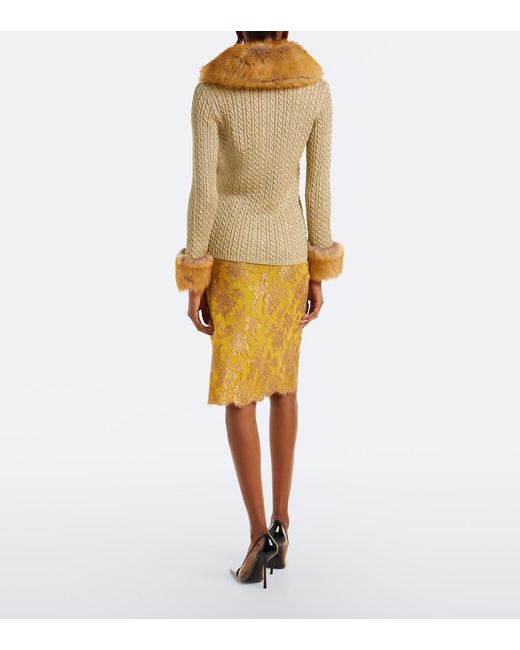 Saint Laurent Yellow Lace Pencil Skirt