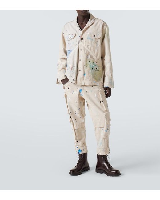 Greg Lauren Natural Painters Printed Cotton Cargo Pants for men
