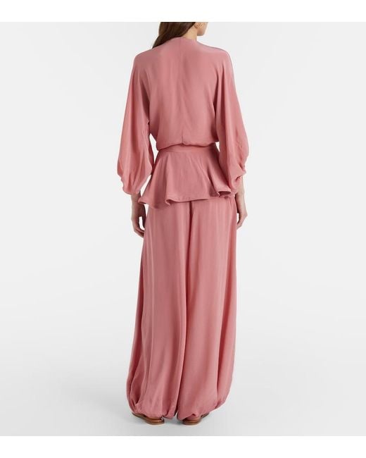 Adriana Degreas Pink Solid Peplum Balloon Pants