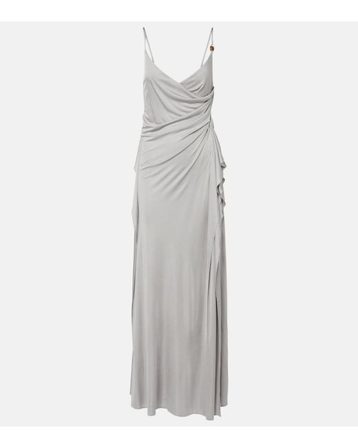 Versace White Medusa Draped Jersey Cocktail Dress