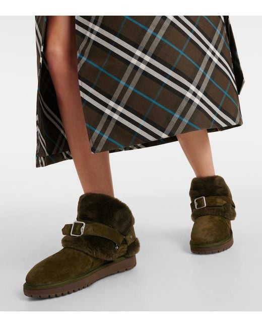 Burberry Green Ankle Boots Aus Veloursleder Mit Shearling