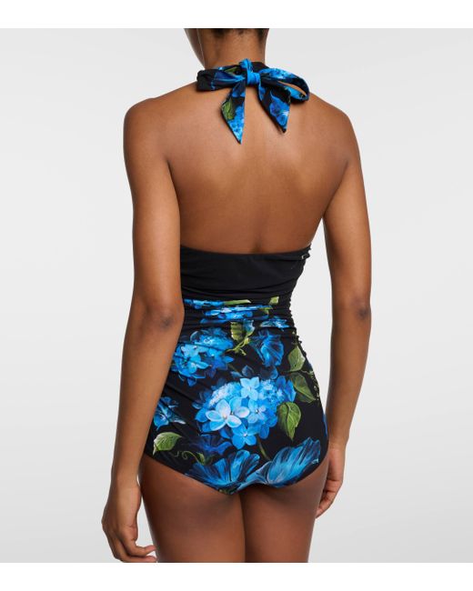 Dolce & Gabbana Blue Floral Halterneck Swimsuit