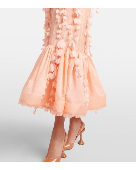 Zimmermann Pink Midikleid Dawning Aus Leinen Und Seide