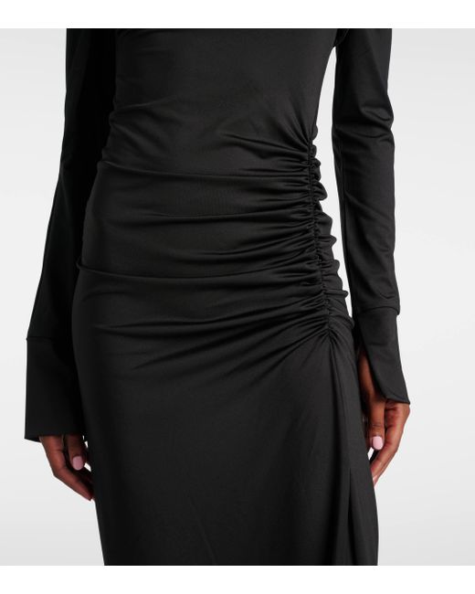 Victoria Beckham Black Ruched Asymmetric Maxi Gown