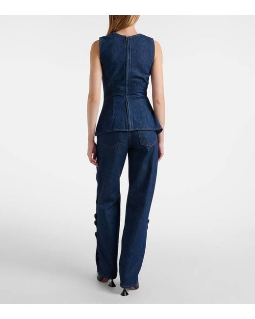 ROTATE BIRGER CHRISTENSEN Blue Asymmetric High-Rise Straight Jeans